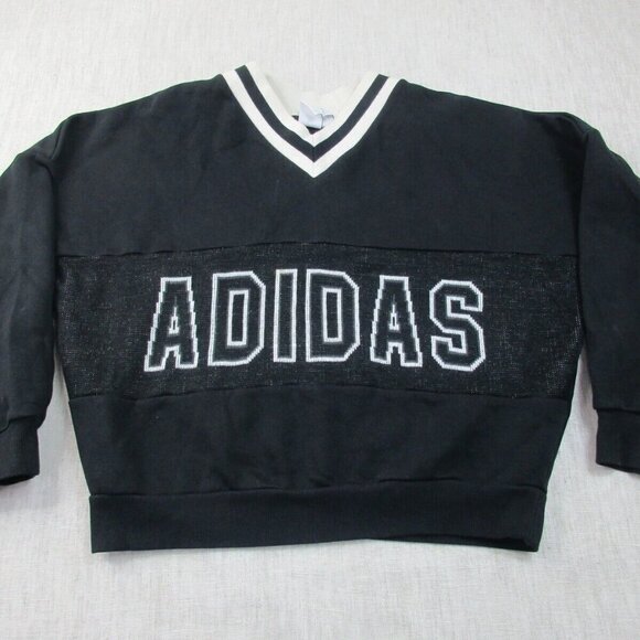 adidas Sweatshirt Womens Medium Black Lined Fleece Long Sleeve Adibreak V Neck‎ - Picture 2 of 12